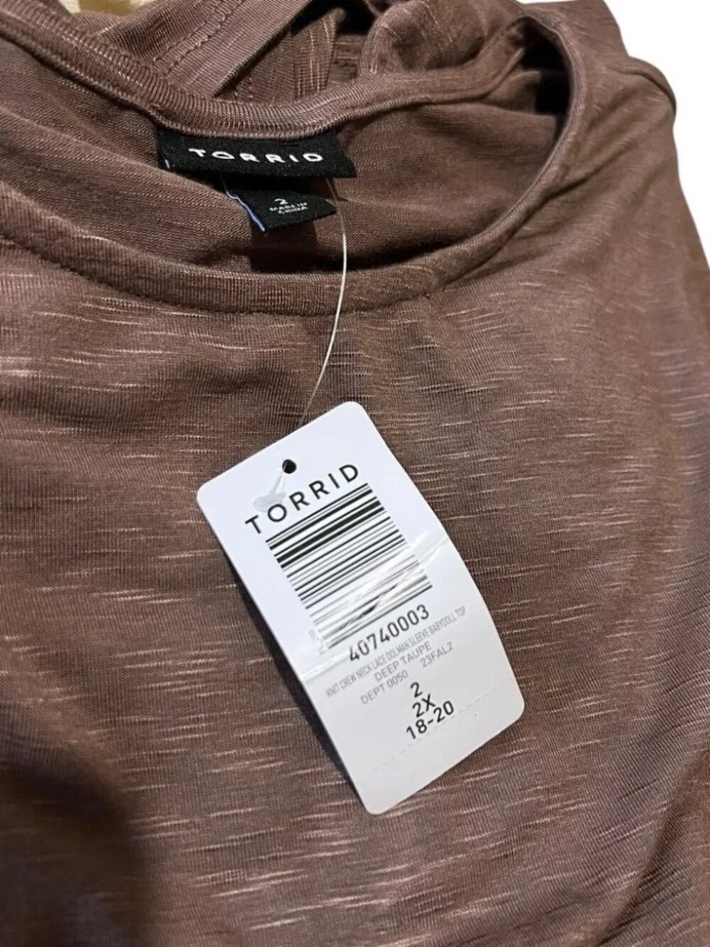 Torrid Knit Crew Neck Lace Dolman Sleeve Babydoll Top Brown 2 2X 18 20 -NWT - Picture 6 of 7